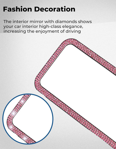 JoyTutus Bling Car Rear View Mirror, Universal 11.81 Inch Panoramic Rearview Mirror Accessories with Bling Rhinestones Crystal Diamonds for Women,...