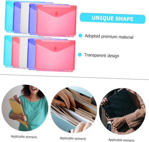 10pcs File Holder Plastic Envelope Folder 3 Hole Binder Buttons Office Supplies Folders Clear Organizer Bags Plastic Envelopes Plastic File Envelo...
