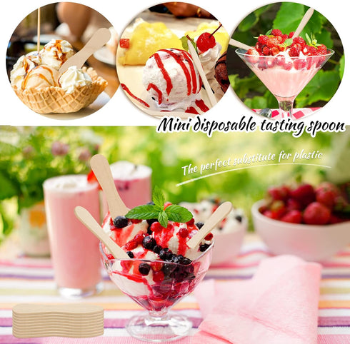 400 Pcs Wooden Ice Cream Spoons, Mini Disposable Tasting Spoons Wooden, Small Dessert Spoons, Mini Spoons for Crafts, Tasting, Sampling (3 Inch)...