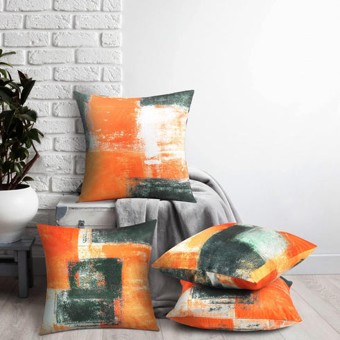 Decorative Throw Pillow Covers Burnt Orange Cushion Cover Taupe Abstract Art Painting 4 Pcs Pillowcase 18x18 Inch for Sofa Couch Bedroom Living Ro...