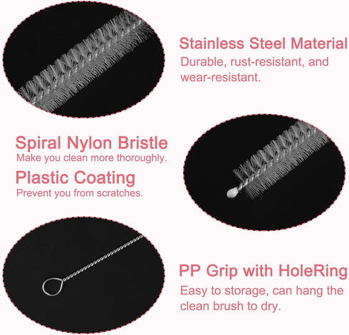 uxcell 10Pcs Straw Cleaner Brush, 8 Inch Nylon Tube Pipe Cleaners, Stainless Steel Long Straw Brush for Drinking Straw, Bottle, Tube, Cup, Clear...