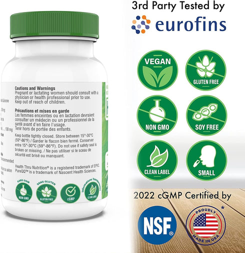 Health Thru Nutrition PQQ 20mg 120 Servings Pyrroloquinoline Quinone as PureQQ | Promotes Mitochondrial Biogenesis | Certified Vegan | Non-GMO Glu...