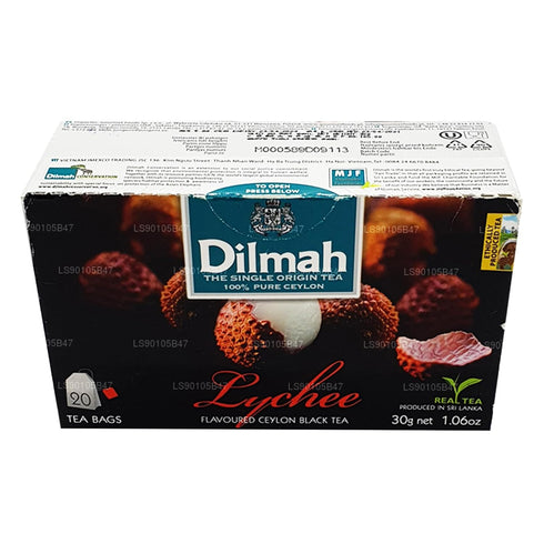 DILMAH Lychee Flavored Black Ceylon Tea - 20 Individually Wrapped Tea Bags - Premium Aromatic Blend - Rich Lychee Fruit Taste - High-Grown Ceylon ...