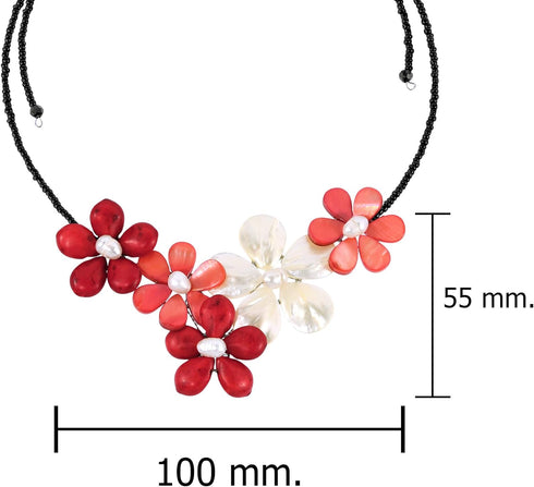 AeraVida Bold Bouquet of Reconstructed Red Coral and Shell Sakura Floral Choker Wrap Necklace...