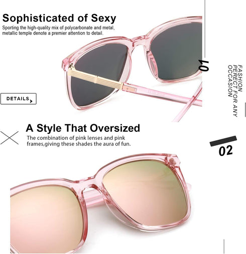 SIPHEW Oversized Square Sunglasses for Women|Lightweight Fashion Sunglasses 100% UV400 Protection|Trendy Mirrored Shade...