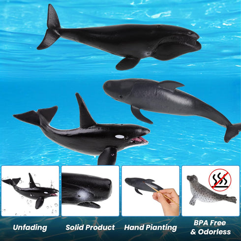 6PCS Plastic Whales Mini Ocean Animals Figurines Mini Whale Sea Animals Figures Realistic Miniature Sea Creatures Cake Topper Toy Set with Whales ...