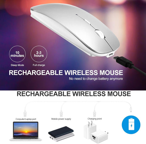 Rechargeable 4 Modes Bluetooth Mouse/Bluetooth 3.0/5.2+USB-2.4G/Type-C,Bluetooth Mouse for MacBook pro/MacBook air/Laptop/iMac/ipad/Notebook/pc (S...