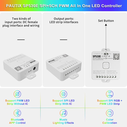 PAUTIX SP530E WiFi Alexa Bluetooth LED Controller Support PWM Monochrome CCT RGB RGBW RGBCCT or SPI TTL IC Chip LED Strip/Matrix WS2811 WS2812B WS...