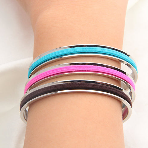 Hair Tie Bracelet Stainless Steel Grooved Cuff Bangle Gift for her (3 PCS silver)...