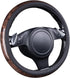 CAR PASS Wood Grain Microfiber Leather Steering Wheel Cover, Universal Fit for 14 1/2-15 inch Black Steering Wheel, Anti-Skip Veins Design,Cars, S...