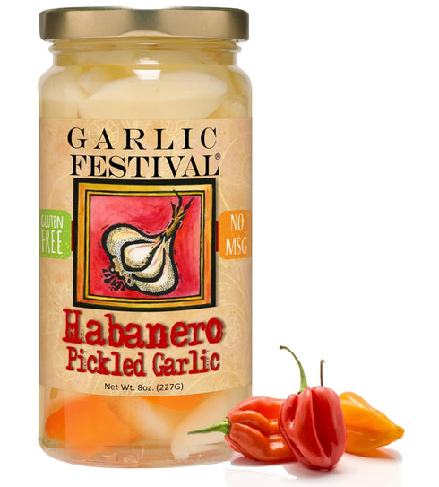 Garlic Festival Foods Habanero Pickled Garlic Cloves in a Jar - Habanero Pickled Garlic - Fresh Garlic Cloves for Cooking - Freshly Made - Subtly ...