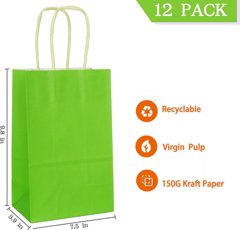 AZOWA Medium Gift Bags Light Green Kraft Paper Bags With Handles (7.5 x 3.9 x 9.8 in, 12 CT)...