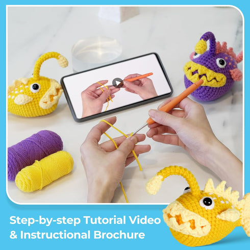 Pcvanli Crochet Kit for Beginners, Beginner Crochet Kit for Adults with Step-by-Step Video Tutorials, DIY Crochet Animal Kits Kids Knitting Suppli...