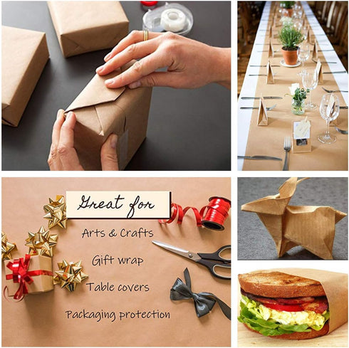 12 inch Kraft Paper Roll Recycled Natural Craft Paper Rolls Brown Wrapping Paper for Gift Wrapping, Packing, Shipping, Table Runner, Floor Coverin...