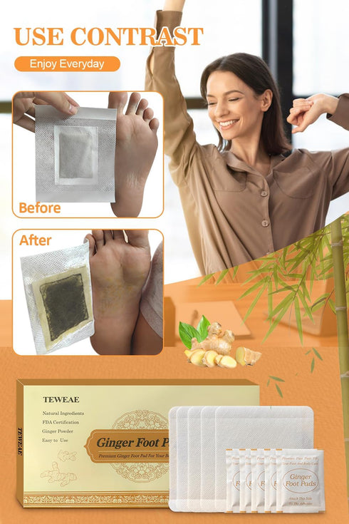 Foot Pads, Ginger FootPads, Natural Ginger Powder Bamboo Vinegar Foot Patches 20 Packs....