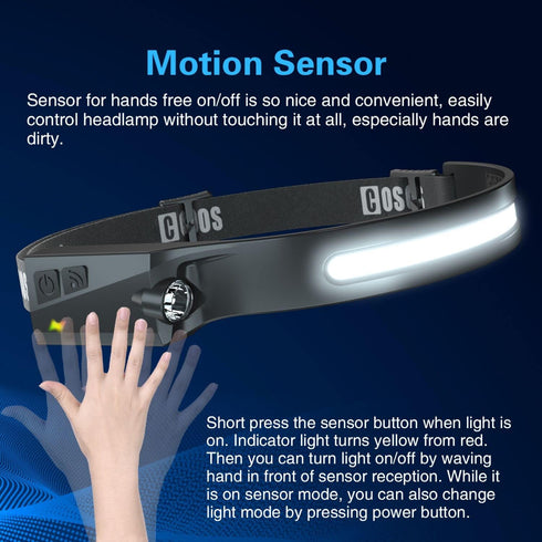 COSOOS LED Headlamp Rechargeable Flashlight with Red Light & Carry Case, 1000Lumen Bright Headlamp Wide Beam & Spot Light,Sensor Mode,2.4oz Lightw...