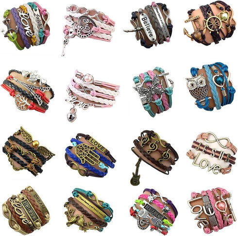 16pcs Handmade Braided Multi Layers Vintage Woven Rope Wrap Bangle Bracelets - Infinity Love Best Friend...
