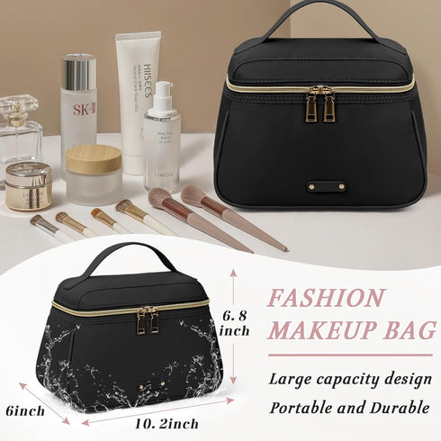 RAINSMORE Travel Makeup Bag Large Make Up Bag Waterproof Cosmetic Bag with Separate Brushes Slot Toiletry Bag for Women Portable Cosmetic Case Pou...