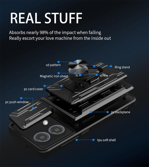 CCSmall for Motorola Edge 40 Neo 5G Case with Card Holder & Slide Camera Cover, Heavy Duty Protection Case with Ring Kickstand Cell Phone Case for...