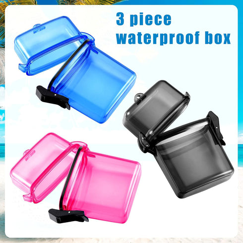 Outus 3 Pieces Waterproof Case ID Card Holder with Floating Sports Case Locker with Hanging Ring and Rope (Rose Blue Black,4.72 x 2.95 x 1.57 Inch...
