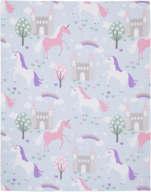 Everything Kids Unicorn Aqua, Pink and White Castles and Rainbows Super Soft Toddler Blanket...
