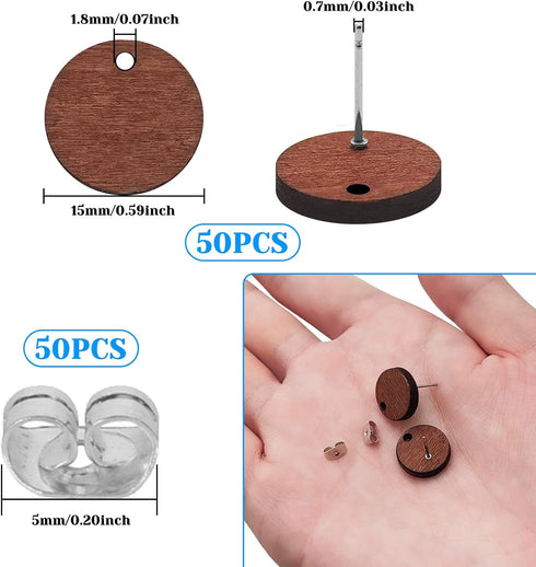 Wood Earring Studs for Jewelry Making,100Pcs Wooden Earrings Findings Flat Round Earring Posts with Loop Wooden Earring Pin Stud Bulk with Butterf...