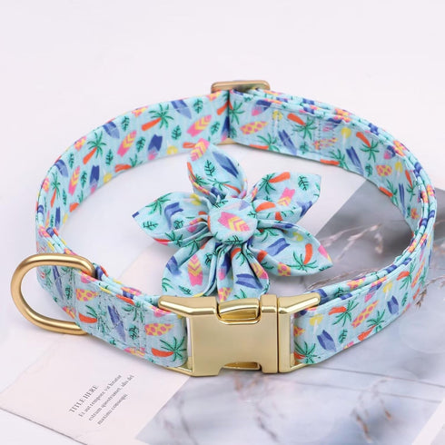 Beirui Cute Girl Dog Collars for Female Dogs, Summer Dog Collar with Flower, Soft Floral Pet Collars for Small Medium Large Dogs(Coconut Tree,S)...