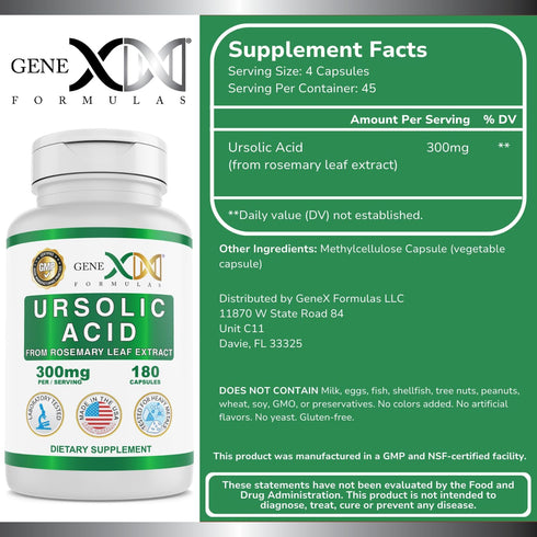 GENEX Ursolic Acid 300mg (180 Capsules) Ursolic Acid Sourced from Rosemary Extract - Non-GMO, Gluten Free, Vegetarian…...