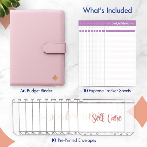 SOUL MAMA Budget Binder with Zipper Envelopes - Pink Money Organizer for Cash, A6 Binder Cash Envelopes for Budgeting, Money Saving Binder with Ro...