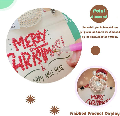 DIY 5D Diamond Painting Christmas Cards 4 Pcs, Round Drill Greeting Cards Creative, Handmade Merry Christmas Card Gifts for Family Friends and Lov...