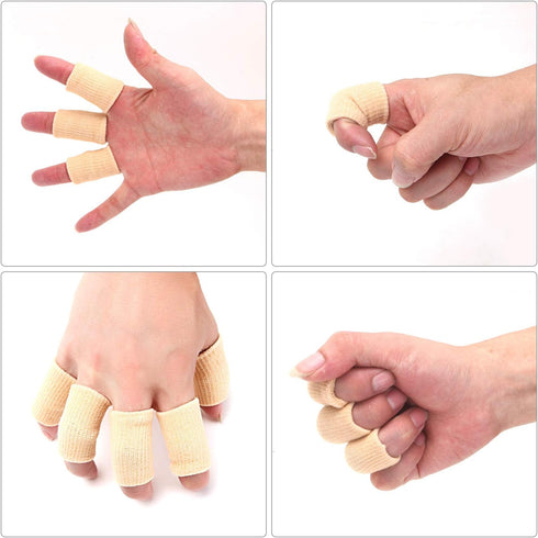 20 Pieces Finger Compression Sleeves Elastic Finger Protectors Thumb Splint Brace for Arthritis Pain Relief, Trigger Finger, Sport (Beige)...