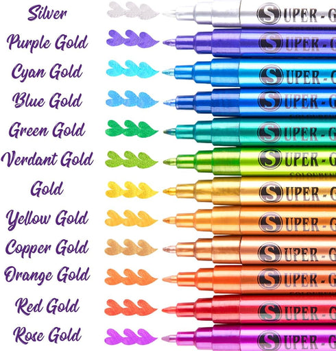 LIGHTWISH Acrylic Paint Pens Metallic Paint Markers,Sparkle Ultra Fine Point 0.7mm Glitter Markers,Super Golden Metallic Markers for Black Paper G...