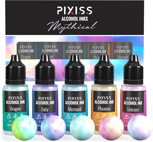 Pixiss Iridescent Color Changing Alcohol Ink Set - 5 Shades of Alcohol Ink for Epoxy Resin Supplies, Yupo Paper, Tumblers, Coasters - Resin Colora...