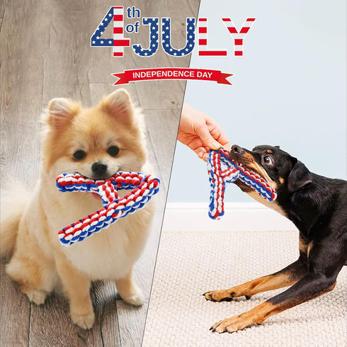 Vehomy 4th of July Dog Toys U S A Shape Dog Chewing Toys Dog Cotton Rope Toys Puppy Independence Day Interactive Toy Patriotic Dog Toys for Small ...