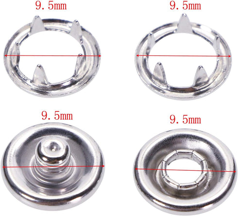 ONLYKXY 50 Sets 9.5mm/0.37inch Snap Buttons, Metal Ring Snaps, Snap Fasteners Kit, Hollow Prong Buckle (Silver)...