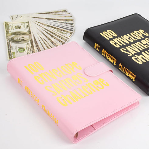100 Envelopes Money Saving Challenge Binder, Easy and Fun Way to Save $5,050, A5 Budget Book with Cash Envelopes Kit,Pink,Gold...