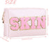 Preppy Patch Cosmetic Toiletry Bag for Women Girls SKIN Letters PU Leather Portable Makeup Bag Zipper Pouch Storage Purse Waterproof Organizer for...