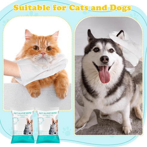 12 Pcs Dog & Cat Cleaning Glove Wipes,Dog & Cat Pet Bath Wipes,Cleaning and Deodorizing Pet Grooming Gloves,No-Rinse Disposable Wipes,Cleans-Sooth...