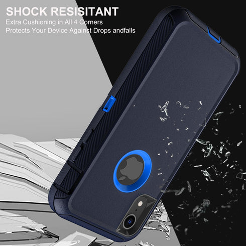 for iphone XR Case, Military Grade 3 in 1 Heavy Duty Shockproof/Drop Proof/Dust Proof Case with 2Pcs Tempered Glass Screen Protector (Navy Blue)...