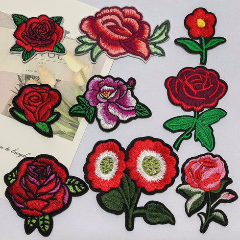 Qingxi Charm 24pcs Assorted Flowers Sewing on/Iron on Embroidered Patches Clothes Dress Hat Pants Shoes Curtain Bag Wallet Sewing Decorating DIY C...