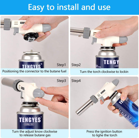 Blow Torch Kitchen Butane Lighter - Culinary Torch Chef Cooking Torch Professional Adjustable Flame with 360 Degree Inverted for Creme, Brulee, BB...