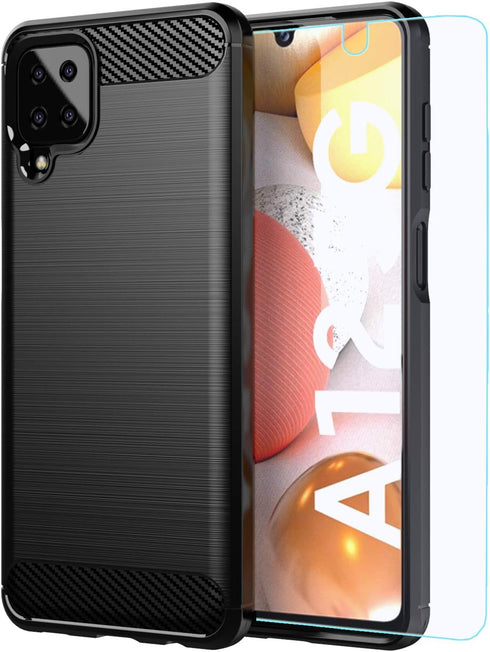 for Samsung Galaxy A12 case,with HD Screen Protector, Soft TPU Slim Fashion Non-Slip Protective Phone Case Cover for Samsung Galaxy A12 (Black Bru...