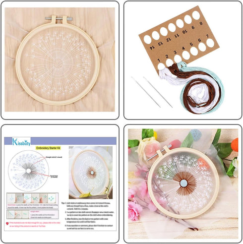 Full Range of Embroidery Starter Kit with Pattern, Cross Stitch Kit Including Clear Organza Stamped Embroidery Fabric with Pattern,Plastic Embroid...