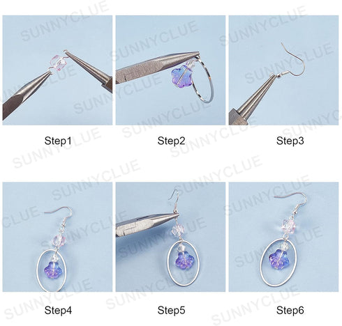 SUNNYCLUE 1 Box DIY 10 Pairs Purple Glass Beads Earring Making Kits Flower Petal Teardrop Dog Paw Glass Beads Brass Linking Rings & Earring Hooks ...