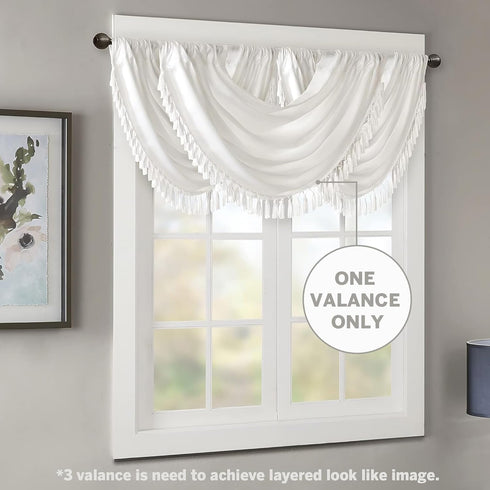 Madison Park Elena Waterfall Embellished Rod Pocket Valance , Faux Silk Valances for Window , 38X46" , White...