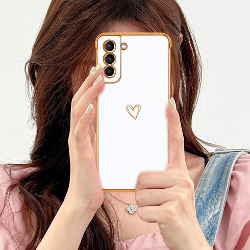 Compatible Samsung Galaxy S21 Plus 5G Case for Girls Women, Cute Love Heart Plating Electroplate Luxury Phone Case with Camera Protection+Anti-Dro...