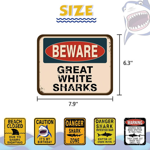 WERNNSAI Shark Zone Party Decorations - 6 PCS Size 8'' Funny Party Wall Decor Signs for Boys Kids Birthday Party Ocean Shark Theme Party Supplies...