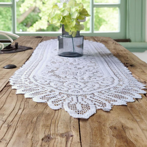 Tinsow 2 Pack Cotton Crochet Lace Rectangular Table Runner Dresser Scarf Doilies (White Style, 13" X 44")...