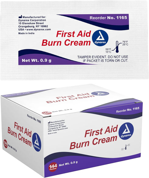 Dynarex First Aid Burn Cream - Burn Ointment For Minor Cuts, Wounds, Burns - Single Dose Water-Based Formula with Benzalkonium Chloride - For Medi...