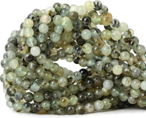 60PCS 6mm Natural Prehnite Gemstone Smooth Surface Round Loose Beads for Jewelry Making 1 String 15 Inches...